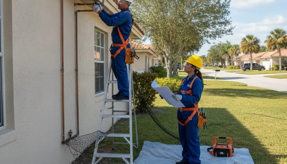 Clearwater, FL plumber repairing a pipe for plumbing service on an area service page